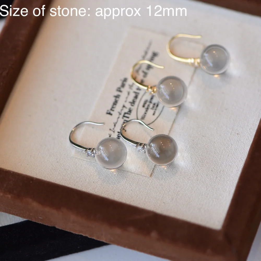 1 Pair Fengbaowu Natural Stone Clear Rock Quartz Sphere Earring 925 Sterling Silver Crystal Jewelry Gift For Women