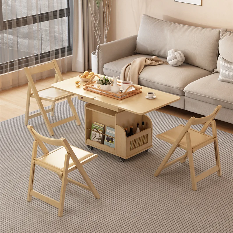 Mesa de centro de elevação de madeira maciça, dobrável, móvel, mesa de chá, apartamento pequeno, sala de estar, multifuncional