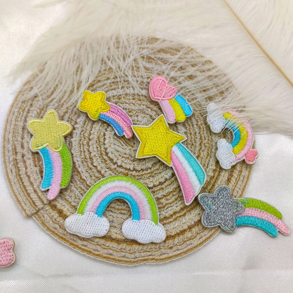 Pink Rainbow Meteor Self-adhesive Embroidery Patch Patches For Clothing Kids Decorative Phone Case Backpack DIY Hairpin Sweing