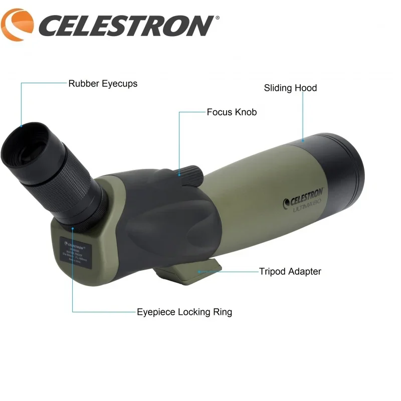 

Celestron-Ultima Angled Spotting Scope, 20-60x Zoom Eyepiece, Multi-Coated Optics, Waterproof for Bird Watching, Wildlife, 80mm