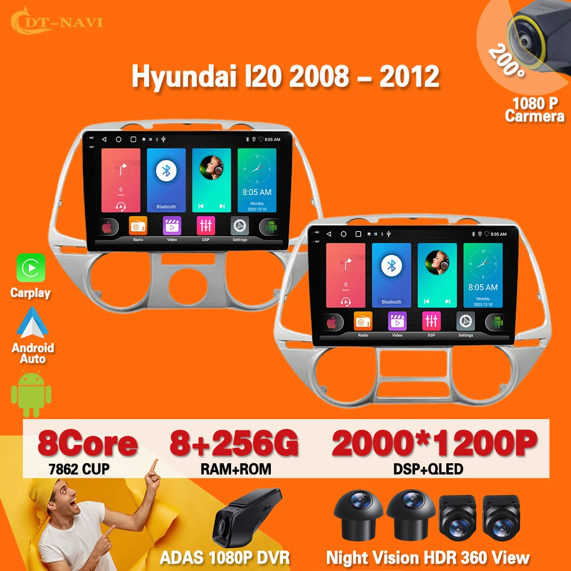 

7862 CPU For Hyundai I20 2008 - 2012 Navigation GPS Car Radio Android Auto Stereo BT Head Unit 4G WIFI carplay