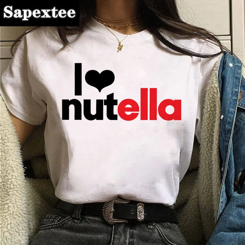 I Love Nutella Kawaii Print T Shirt Women 90s Harajuku Ullzang Fashion T-shirt Graphic Cute Cartoon Tshirt Korean Style Top Tees