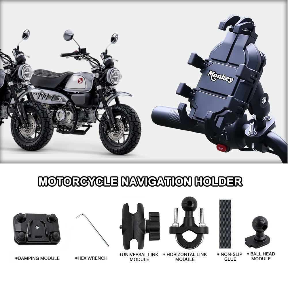 Motorcycle Phone Holder With Shock Absorber Anti-Vibration 360° For Honda Monkey Z125 Z120 Monkey125 Z 120 125 DAX125