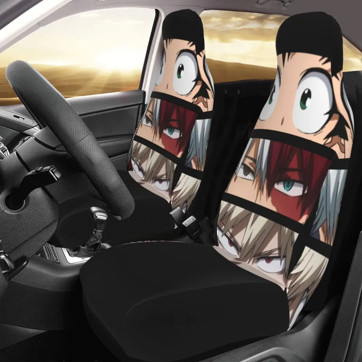 MHA Deku Todoroki And Bakugo Eye Front Auto Seat Cover Print Manga My Hero Academia Car Seat Covers Universal Fit for SUV Sedan