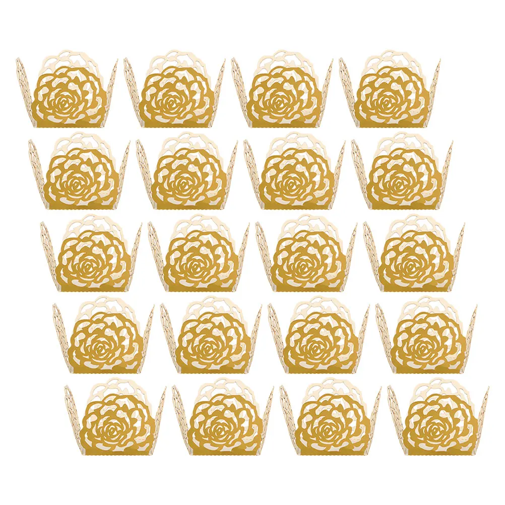 

100pcs Chocolate Paper Cups Truffle Wrappers Packaging Decorative Gold Hollow Rose Lace Birthday Party Dessert Table Setup