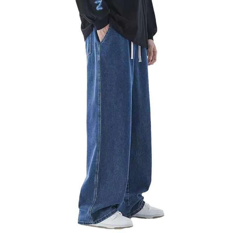 

New solid color men's casual long jeans classic men's four season straight leg denim wide leg pants light blue gray black s-3XL