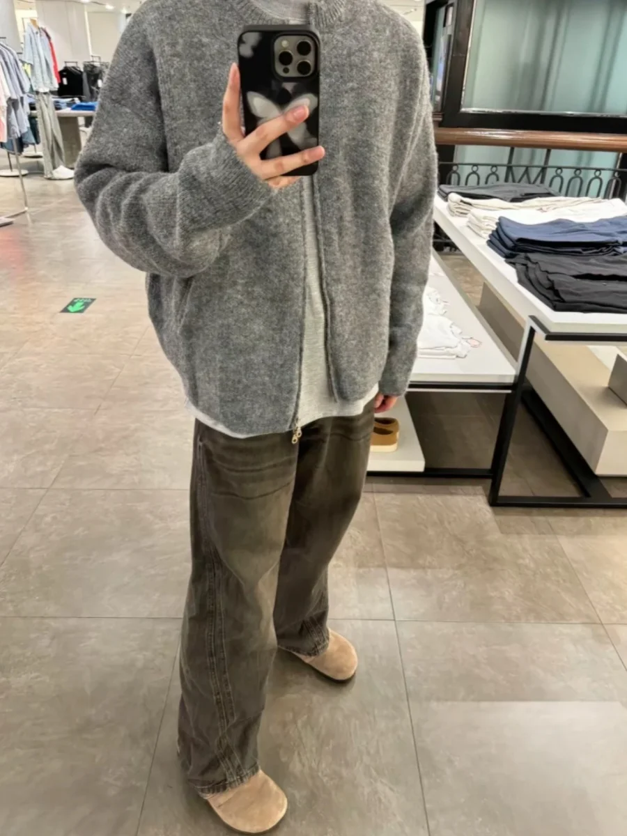 American Sle Lazy Autunno Inverno ey Camere Cardigan aperto da uomo Trendy Brand Lazy Sle High-End CleanFit maglione lavorato a maglia