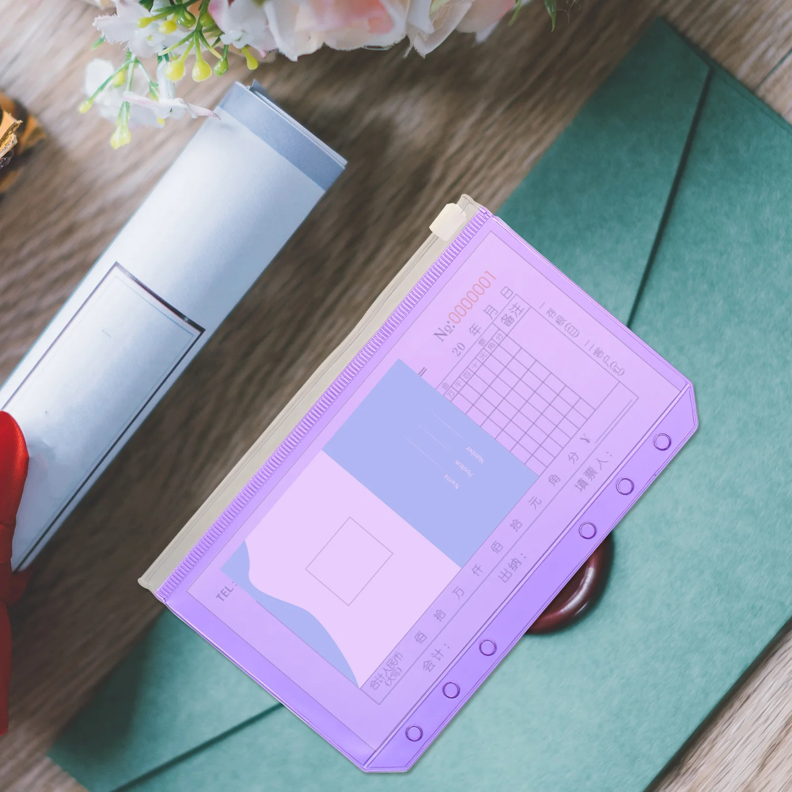 12pcs PVC File Bags Transparent Receipt Storage Bag Document Organizer Portable Loose-leaf Folder for Office