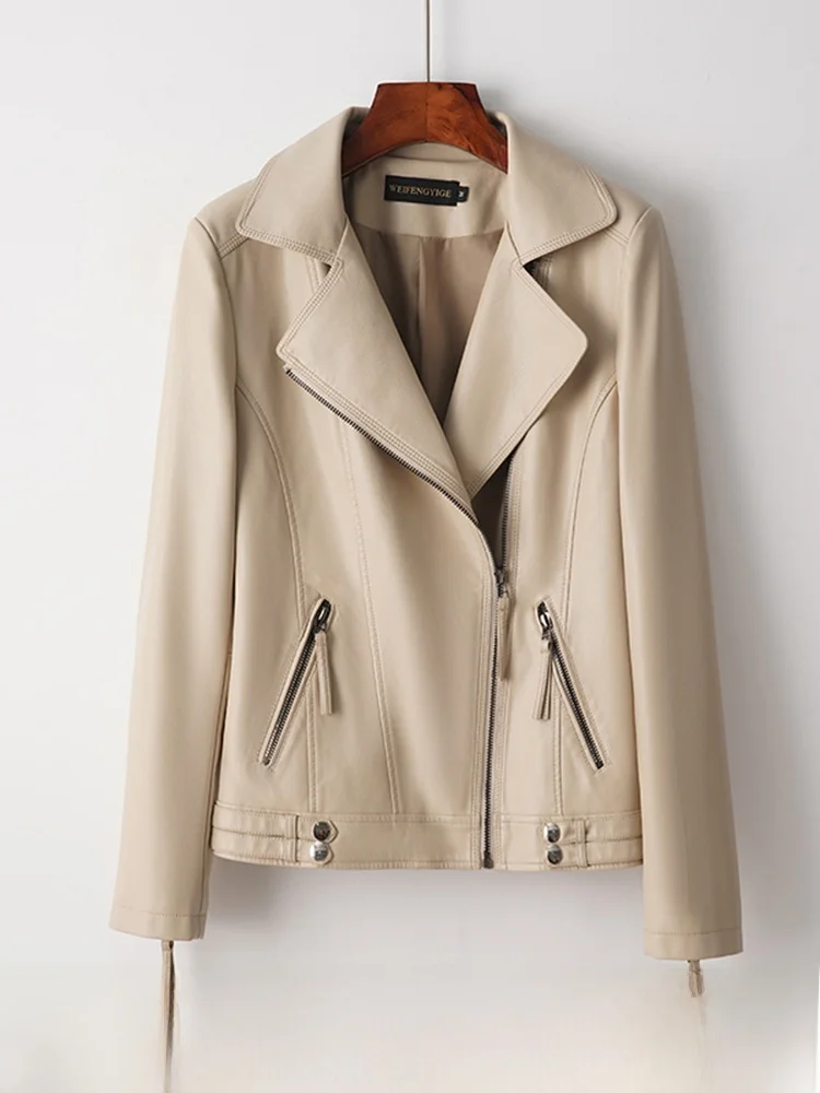 

Новая демисезонная женская кожаная куртка Haifeng из натуральной овчины, укороченная, приталенная, больших размеров, верхняя одежда