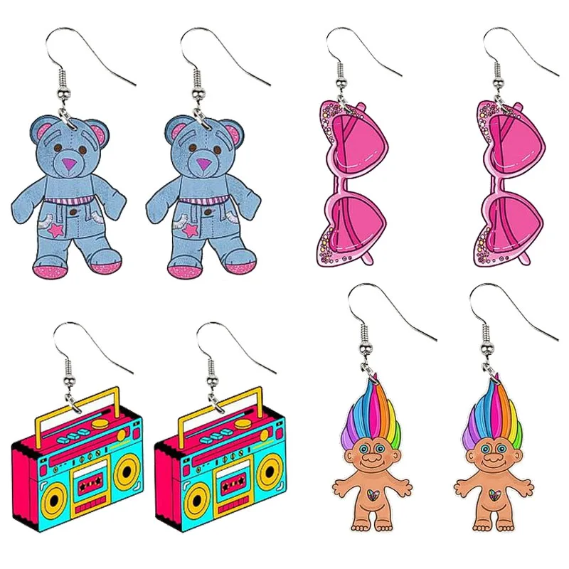 Pink Game Console Bear Acrylic Earrings Fashionable Retro Mobile Phone Radio High Heels Role-playing Pendants Earrings