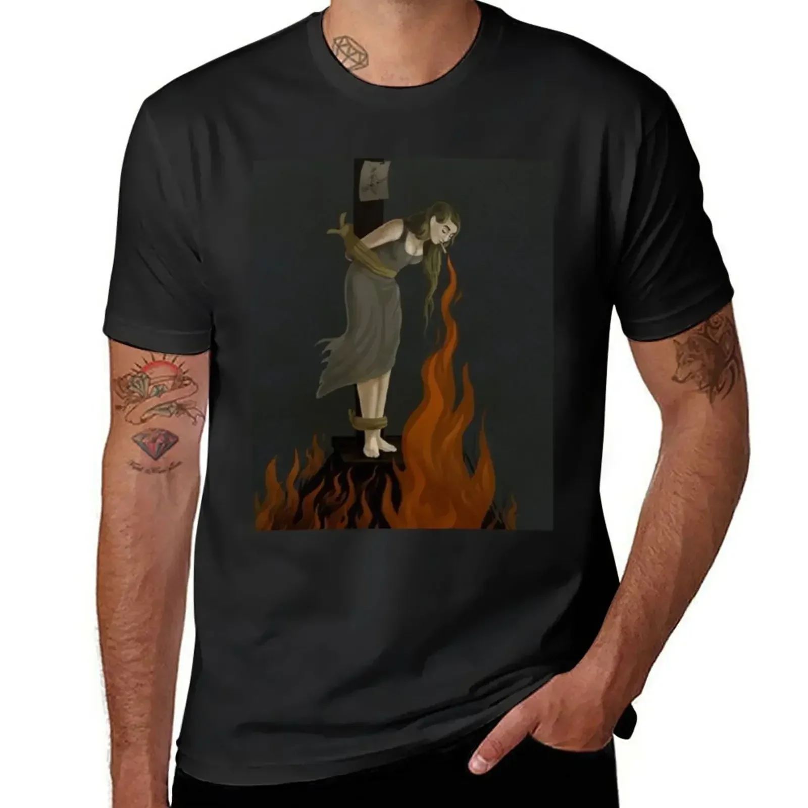 

2024 funny summer New Salem Witch burning cigarette fire ca spells Wicca occult black magic occult T-Shirt men clothing new