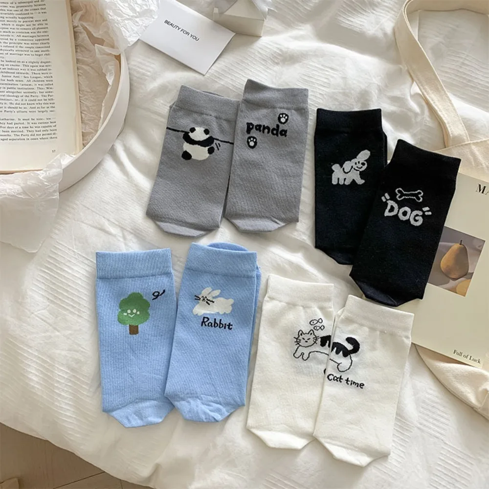 

New Sweet Asymmetric Graffiti Stockings Korean Breathable Thin Women Socks Cute Summer Mid Length Socks