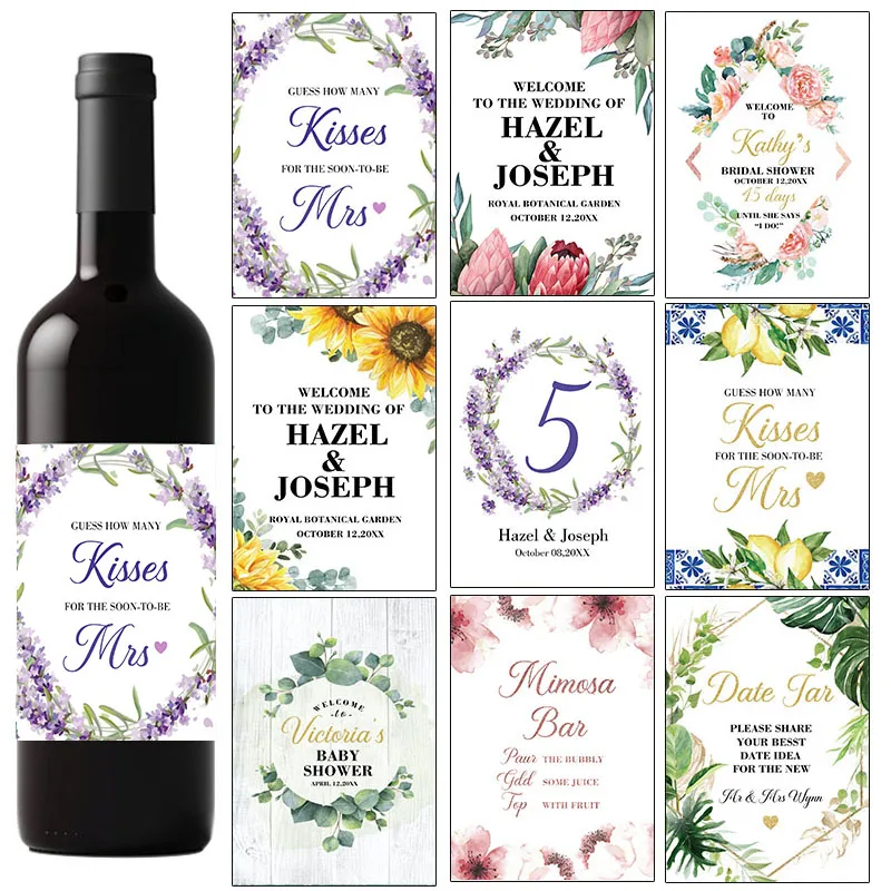 20pcs Custom Wine Bottle Labels Personalized Wedding Bridal Shower Birthday Decor Wine Stickers Bachelorette Party Supplies