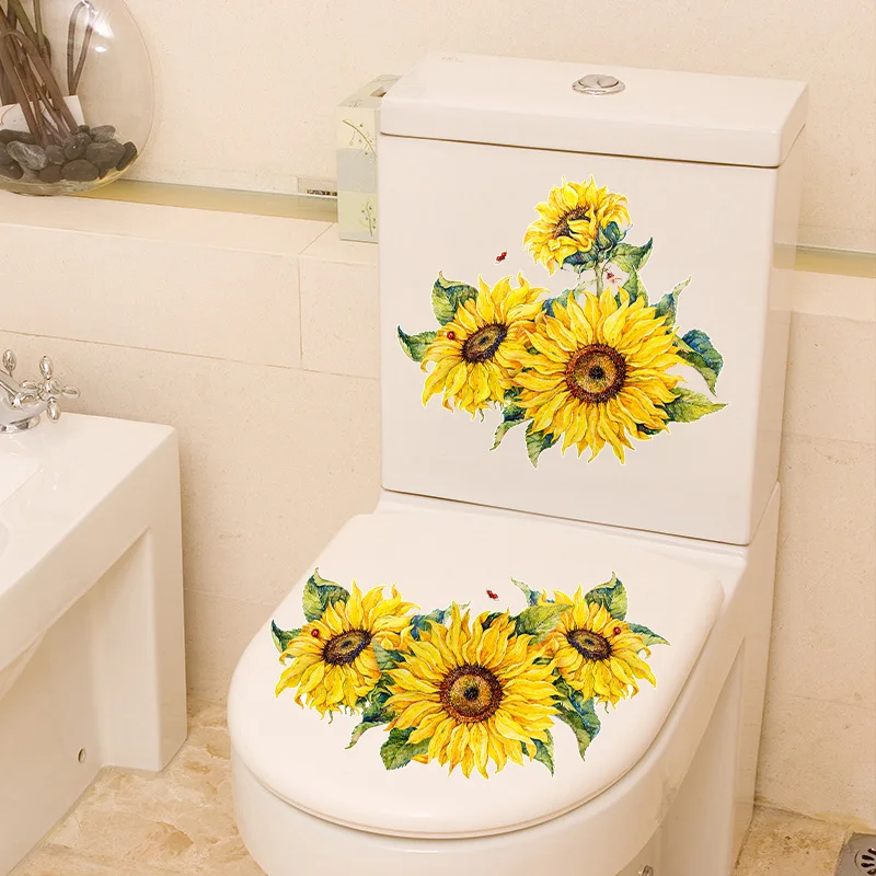 1PC adesivo a grappolo di girasole bagno wc impermeabile coperchio del water adesivo per wc adesivo autoadesivo