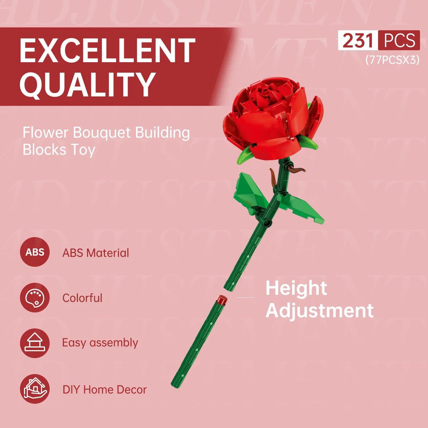 231PCS Rose Bouquet Building Blocks Eternal Flower Plant Model Bricks Idea Desktop Decoration Adult Romantic Gift Kids DIY Toys