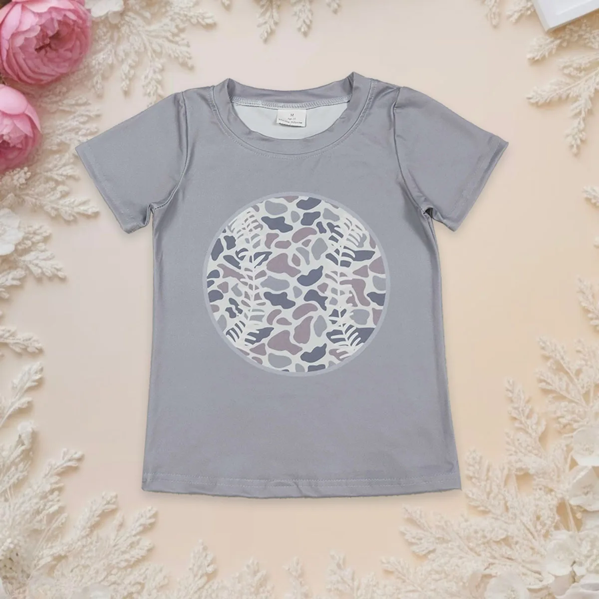 

Baby Boy Short Sleeve Grey Camo Baseballs Print Summer Tops T-shirts Kids Pullover Children Infant Toddler Clothes Wholesale