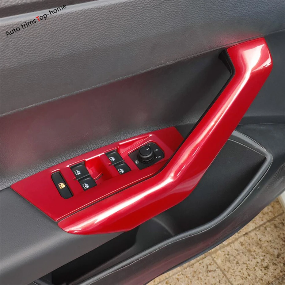 Inner Door Pull Armrest Handle Catch Decoration Panel Cover Trim Car Accessories For VW Volkswagen Polo 2019 - 2023 Red Style