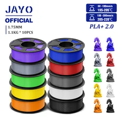 JAYO 2.0 PLA Plus 3D Filament 1.75MM 10 Rolls PLA + 3D Printer Filament Neatly Wound 3D Printing Filament High Toughness