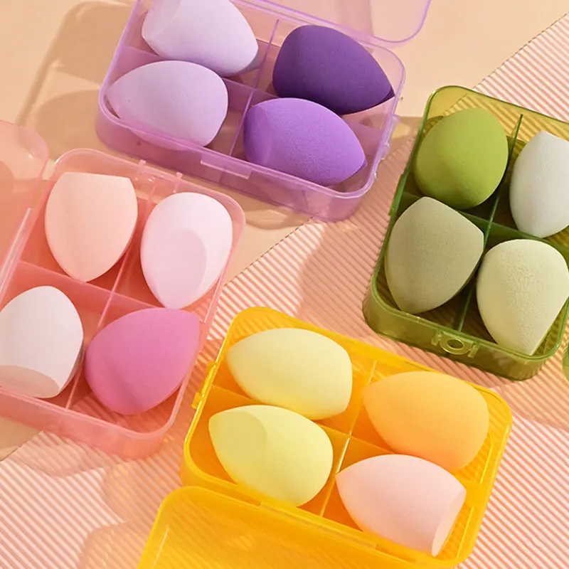 4Pcs Makeup Blender Sponge Cosmetic Puff Egg With Box Beauty Foundation Powder Blush Sponge Tool Dry Wet Usable Cushion Puffs