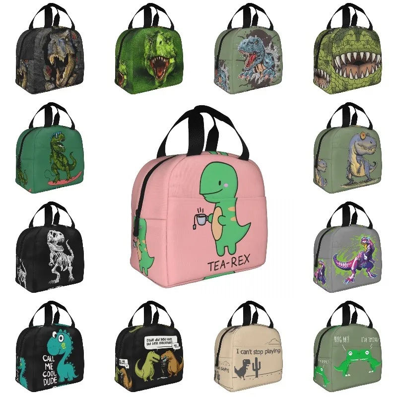 Sac à lunch isotherme T-Rex pour femme, sac à thé mignon, glacière thermique, boîte à lunch de dinosaure de dessin animé, sacs de pique-nique de voyage de camping