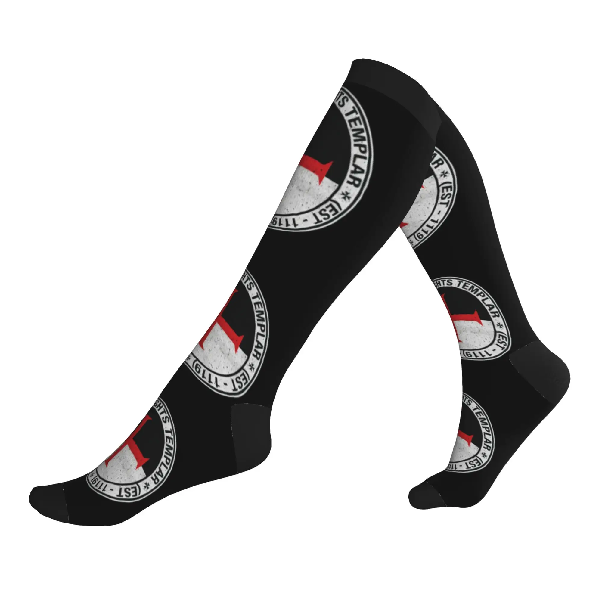 Chaussettes de compression sportives pour homme, motif croix de chevalier templier, symbole médiéval vieilli, pour toutes les saisons (printemps, été, automne, hiver)