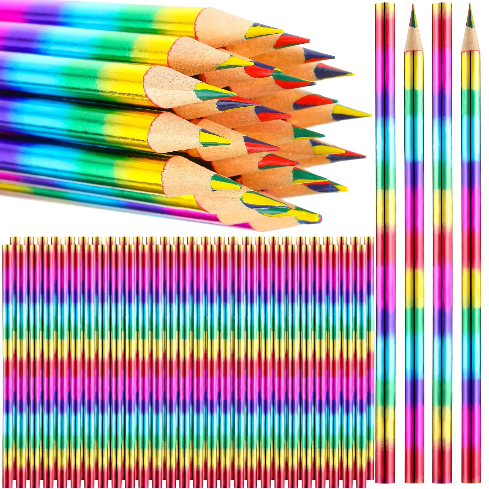 8/16Pcs Rainbow 4 Color in 1 Pencils Rainbow Pencils Wooden Colored Pencils Multi Colored Pencil for Kids Office School Supplies