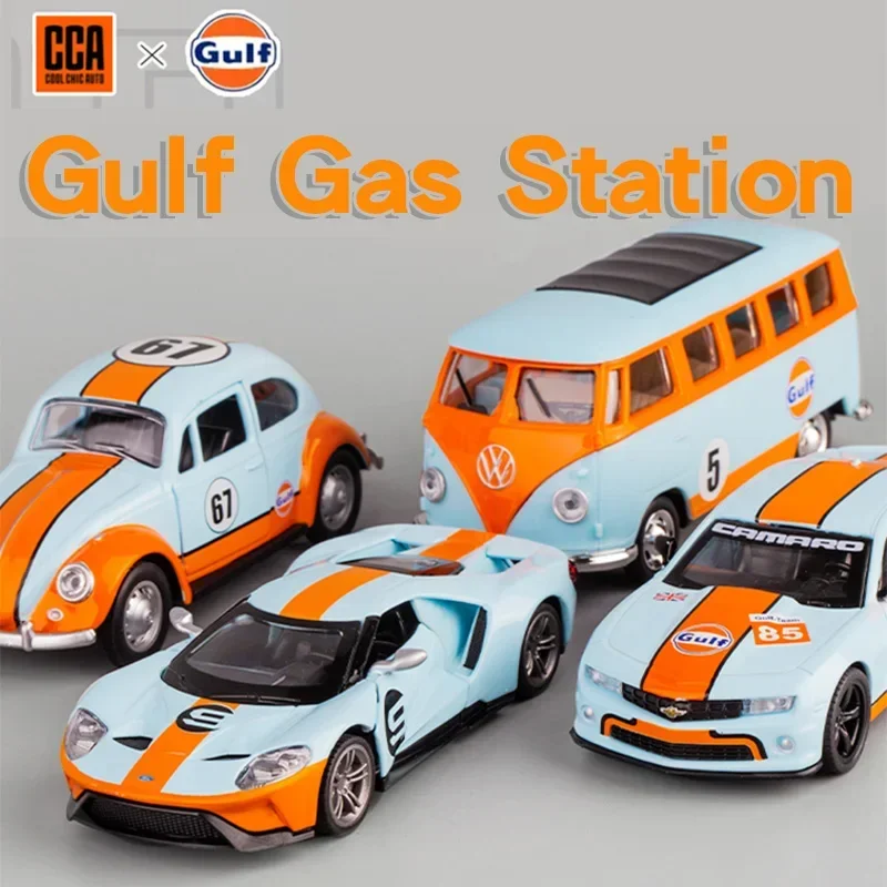 CCA Gulf Gas Station Fusca Bus Ford GT 2017 Camaro Modelo de carro de corrida de metal fundido veículo em miniatura carro de brinquedo infantil para presente de menino