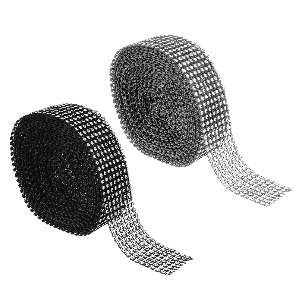 

2 Rolls Imitation Diamond Rhinestone Ribbons Self-Adhesive Decorative Strips for Crafts Wedding Clothing Homecoming Silver Black
