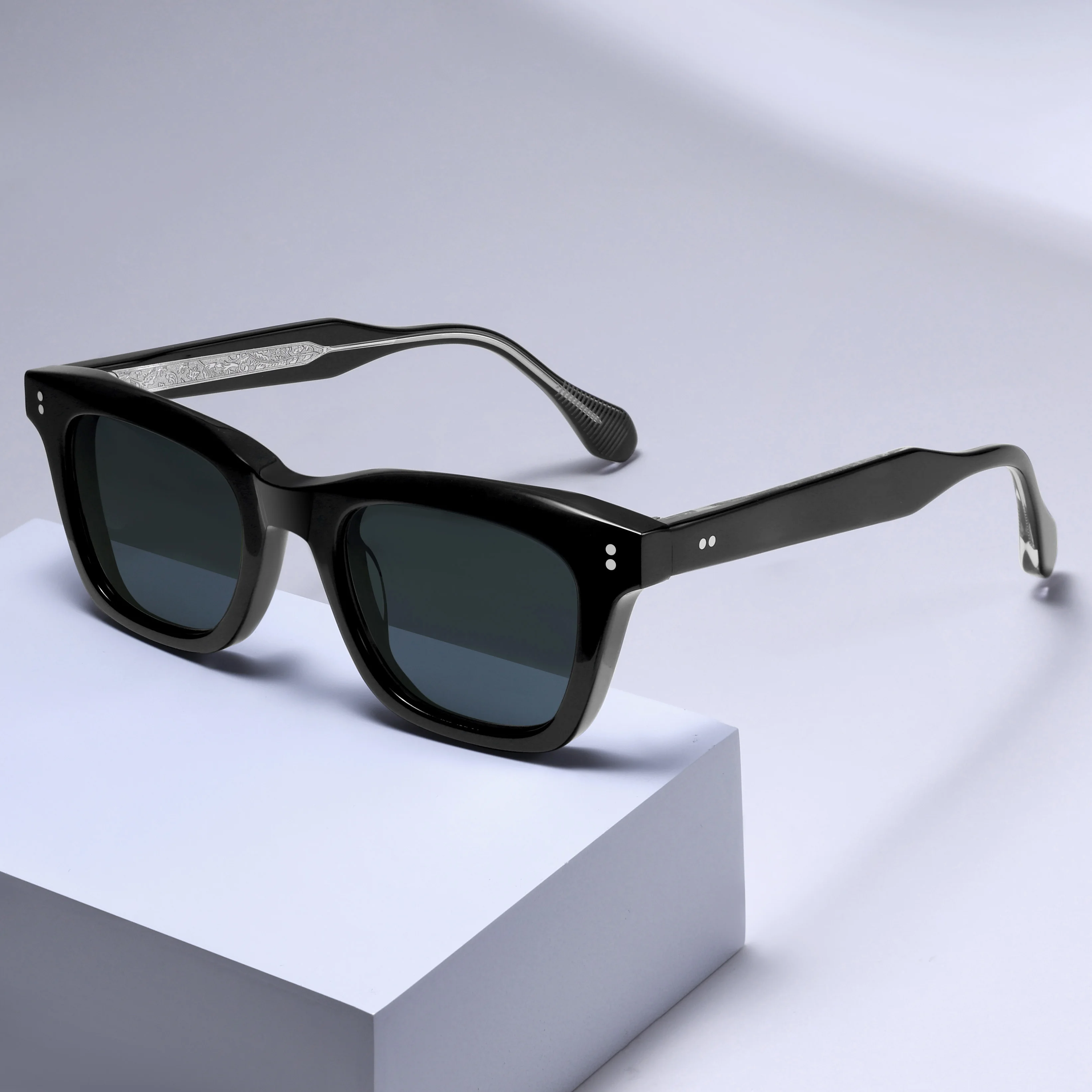 

Bold Geometric Round Sunglasses Thick Acetate Front Rivet Temples Street Style
