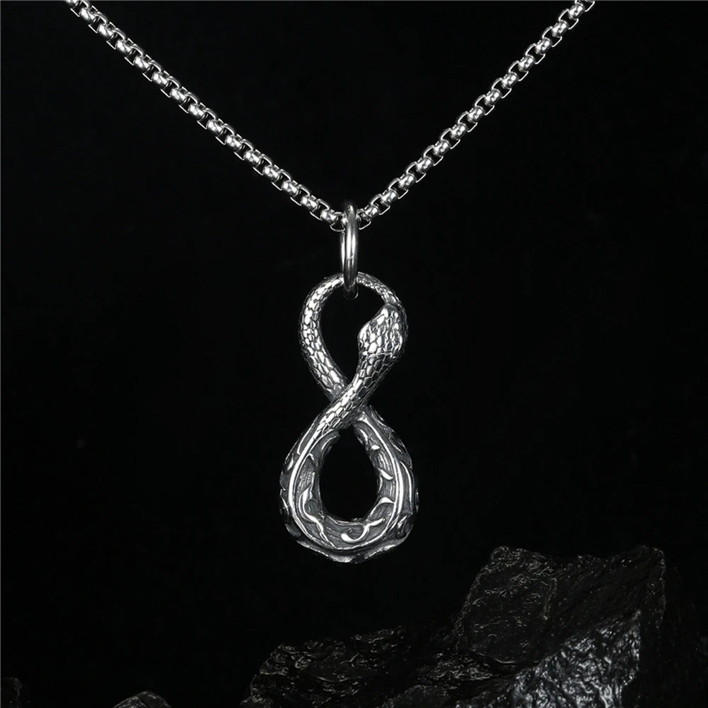 Stainless Steel Retro Ouroboros Necklaces Men Infinity Snake Pattern Pendant Chain Gothic Python Amulet Punk Style Jewelry Gifts