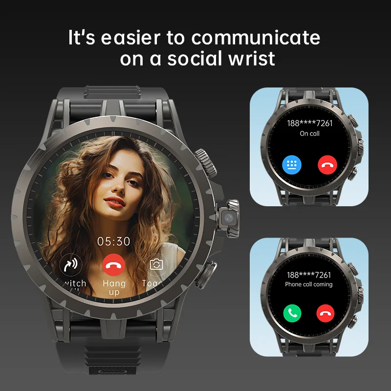 2025 Q85 Smart Watch 4G SIM Card 1.43 inch AMOLED 466*466 Screen Sport Pull Out 180° 2MP Rotating Camera Waterproof Smartwatch