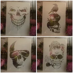 4Pcs A4 29cm Mandala Skull Ghost DIY Layering Stencils Wall Painting Scrapbook Coloring Embossing Album Decorative Template