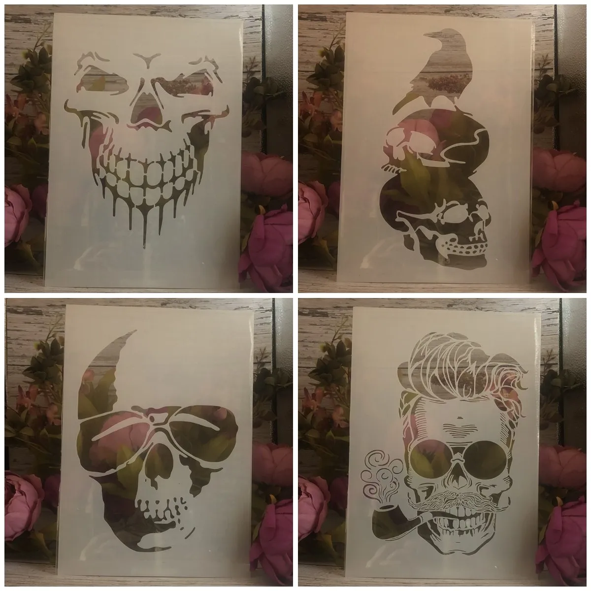 4 sztuk A4 29cm Mandala czaszka duch DIY warstwa szablonów malowanie ścian kolorowanka szablony do albumu szablon do dekoracji