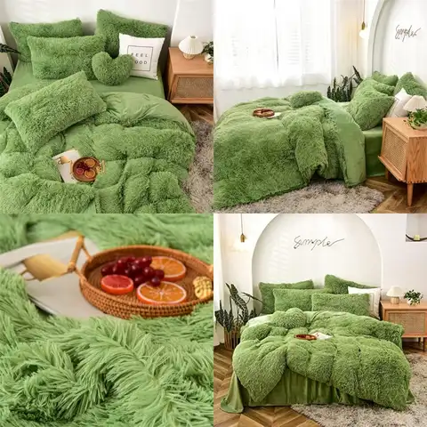 Set copripiumino in peluche verde avocado, full size, 3 pezzi con 2 federe e chiusura con cerniera