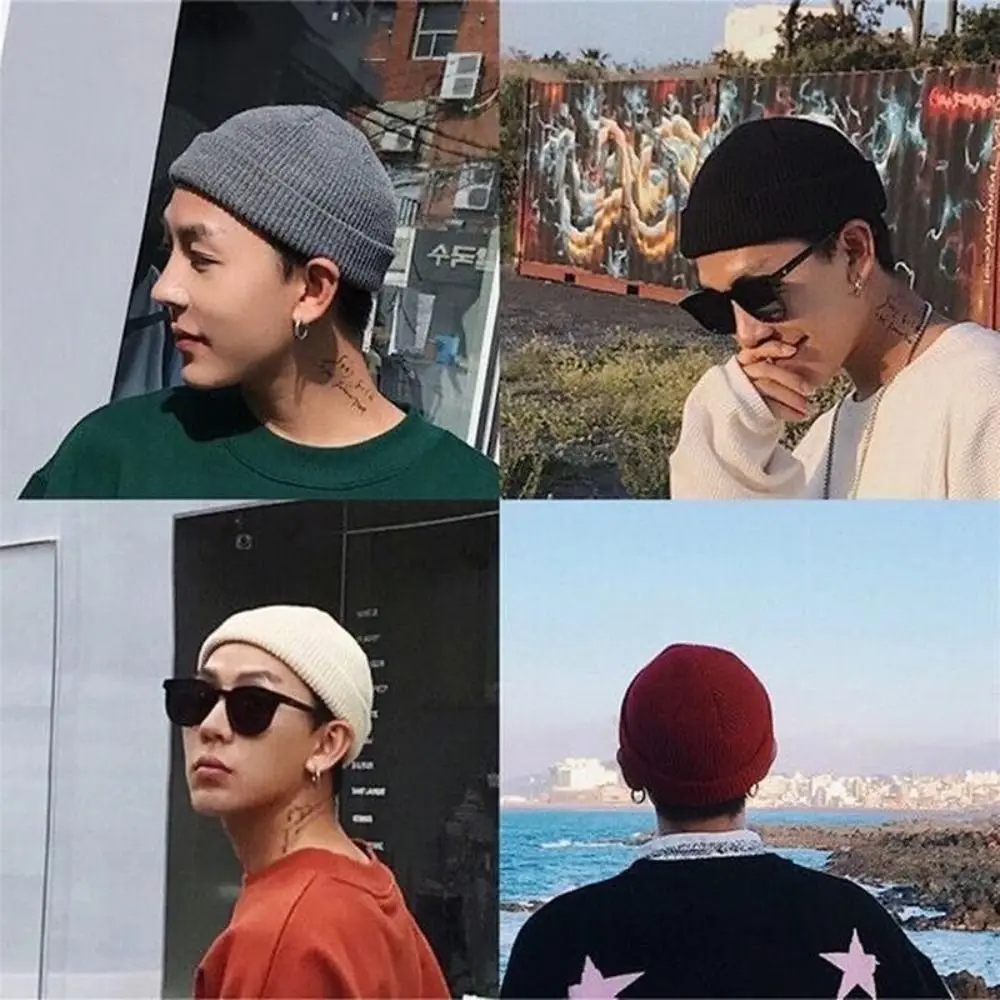 Casual Korean Style Knitted Hats Flanged Warm Hip Hop Hat Short Fisherman Beanies Autumn and Winter