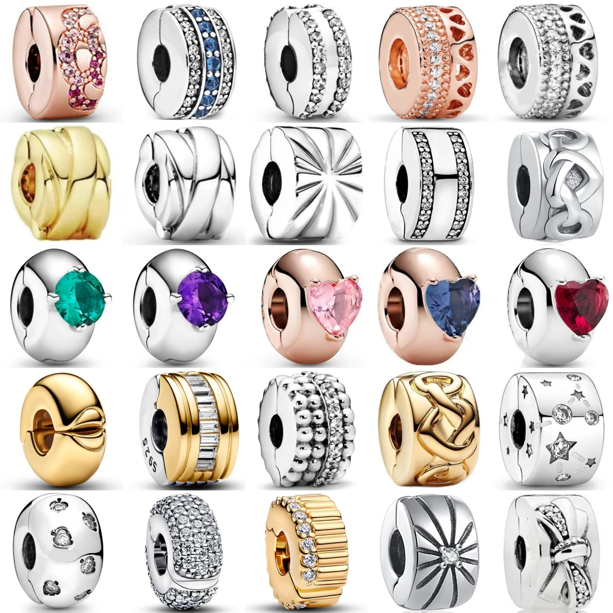 

New Fashion 925 Sterling Silver Blue Purple Green Zircon Charms Safety Buckle Fit Original Bracelet DIY Jewelry For Women Gift