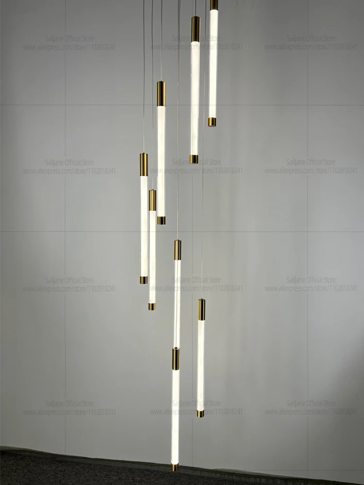 

LED High Gloss Layer Chandelier Staircase Pendant Restaurant Ceiling Luxury Living Room Lighting Pendant Light Villa chandelier