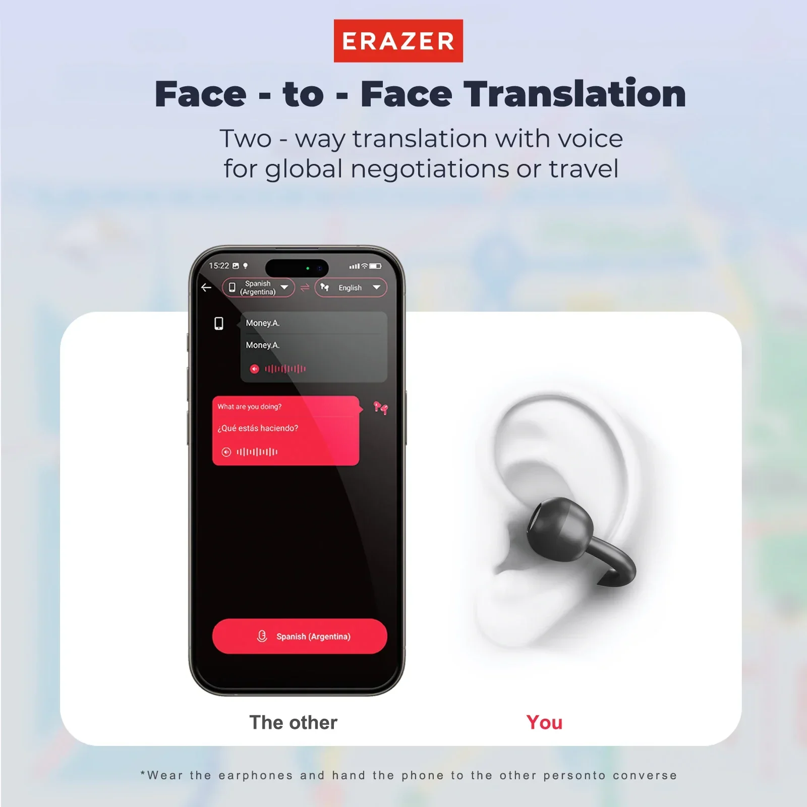 ERAZER XF50 Earphone AI Bluetooth V6.0 Headset Klip Telinga OWS Headphone Nirkabel Olahraga dengan Mikrofon Penerjemah Speaker Telinga Terbuka