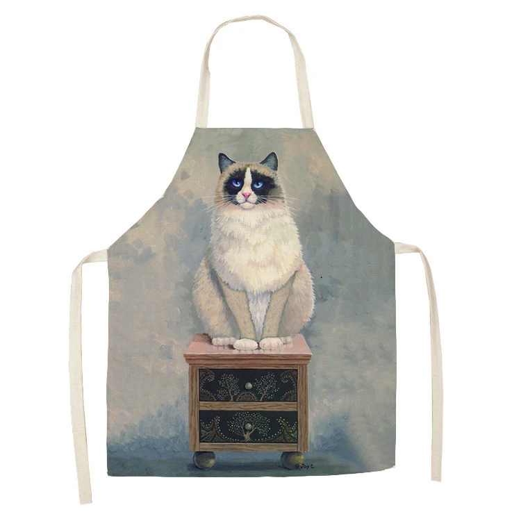 Home Decor Men Ladies  Cleaning Tools Kitchen Apron Vintage Cat Dog Print Sleeveless Linen