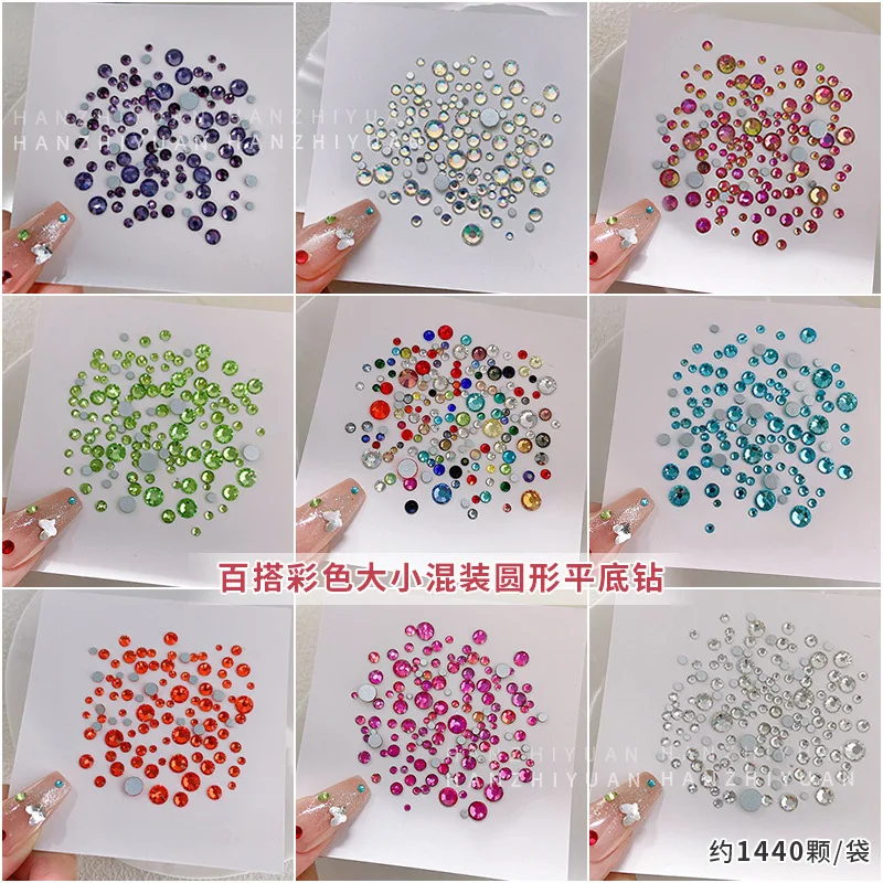 1440 pezzi Mix Size SS3-SS20 vari colorati Flatback Round Diamond Crystal Glass Nail Art strass decorazioni ciondoli per Manicure