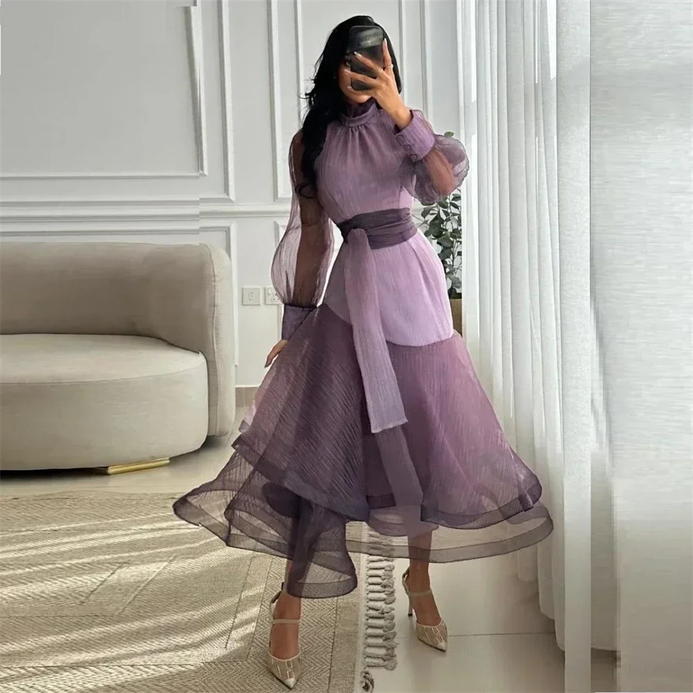 

Customized Formal Dress Saudi Arabia Prom Jewel A-line Ankle Length Tulle Skirts Bespoke Occasion Dresses Evening Gown