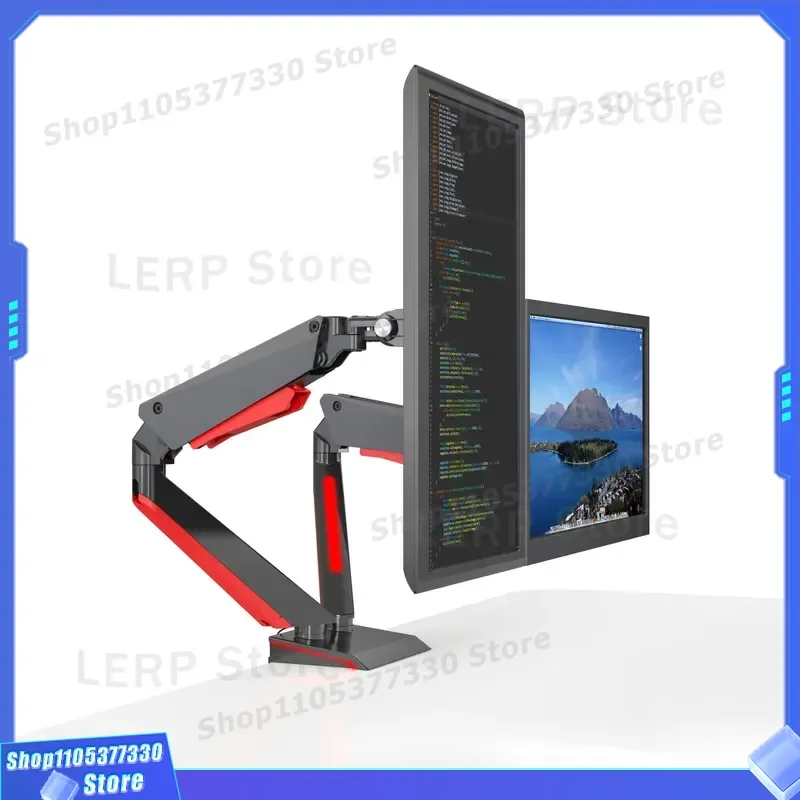 Aluminum Dual Monitor Arm 15 to 27 Inch Gas Spring Desk Mount Clip for Gaming Setup Adjustable Stand Heavy Duty Support