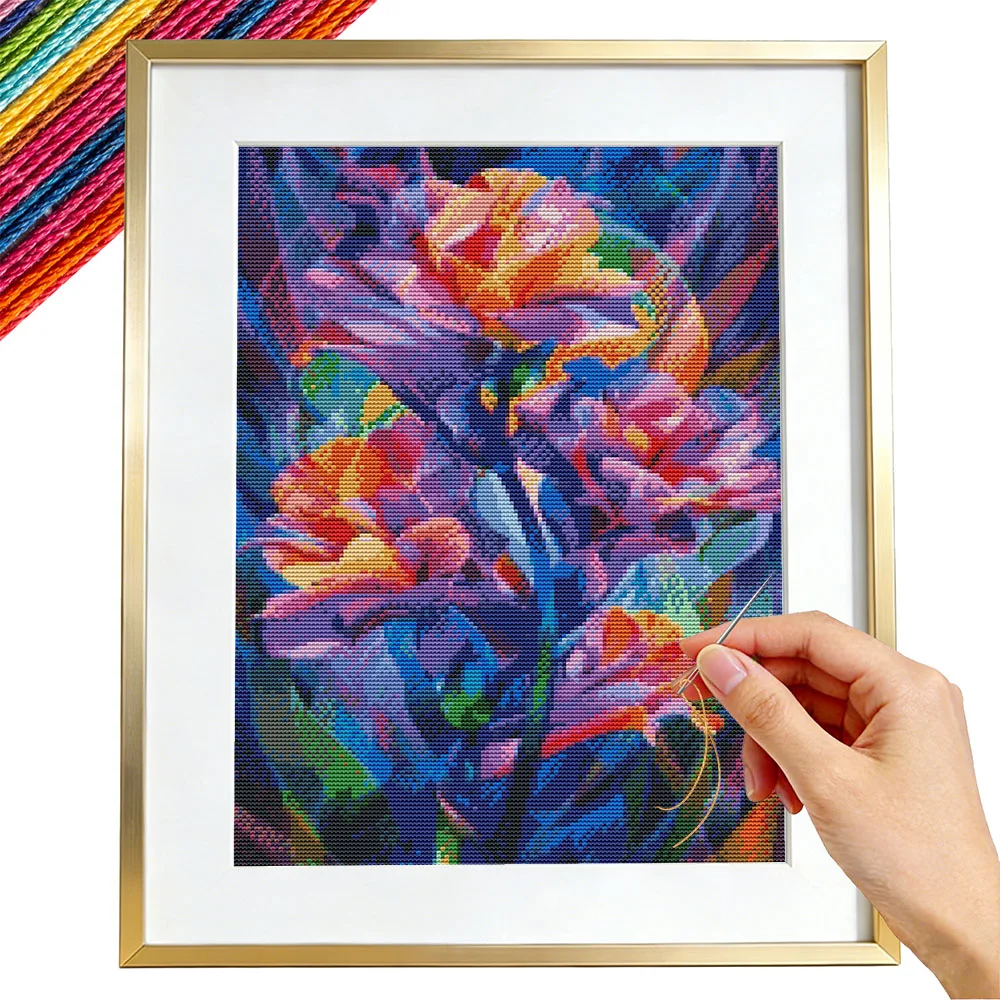 11CT Stickerei-Sets Rosenblüten Kreuzstich-Sets Florale DMC-Fäden Erwachsenen-Bastelsets Handnäherei Dekorative Wandgemälde