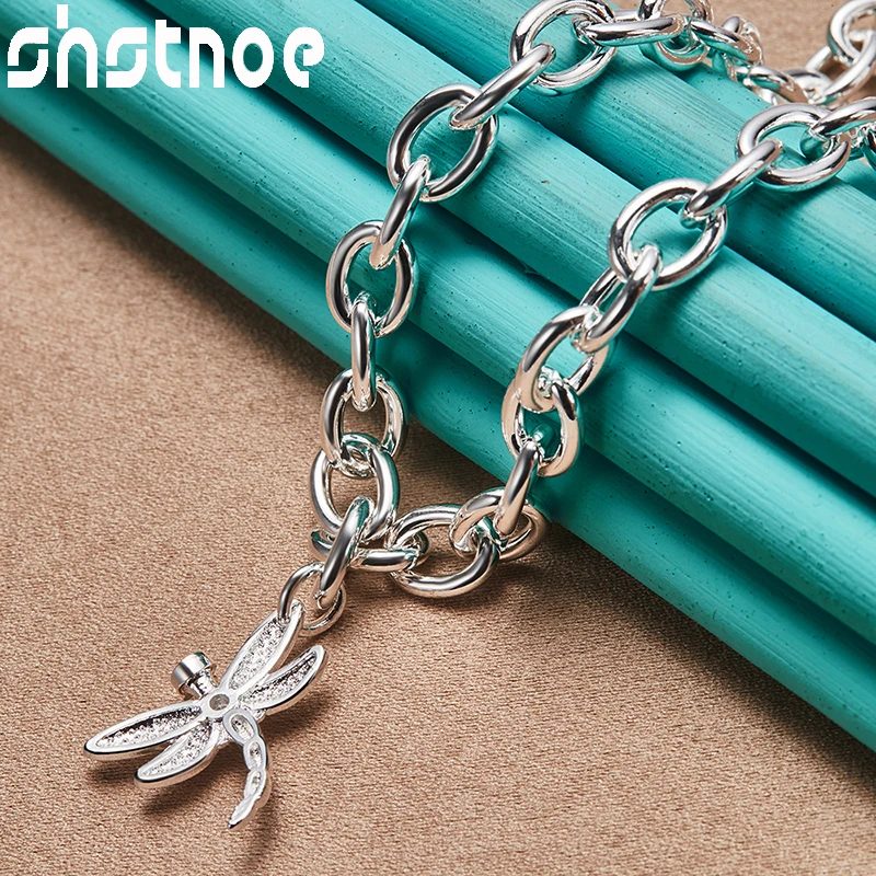 

SHSTONE 925 Sterling Silver AAA Zircon Dragonfly Necklace For Women Chain Engagement Wedding Birthday Gift Fashion Charm Jewelry