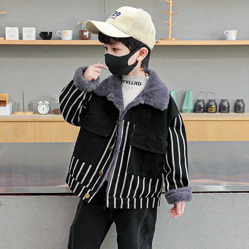 

Thiened Fce Boys Denim Jaet Autumn Winter New Sle Children's Clothing Waterproof Stand Fit Long Sve Zipper Clo...