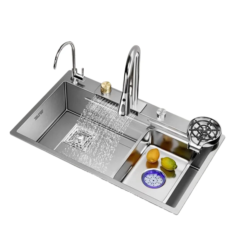 الحديثة شعبية اليدوية وعاء واحد بالوعة المطبخ متعددة الوظائف شاشة ديجيتال شلال كأس غسالة العداد