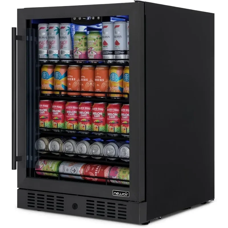 ثلاجة مشروبات مدمجة مقاس 24 بوصة، مبرد صغير بسعة 177 علبة لغرفة النوم - ثلاجة مشروبات من الفولاذ المقاوم للصدأ باللون الأسود