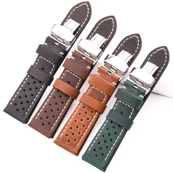 Retro Calf Leather Watch Bands 18mm 20mm 22mm 24mm For Samsung Galaxy Garmin Huawei Soft Strap With Automatic Butterfly Buckle