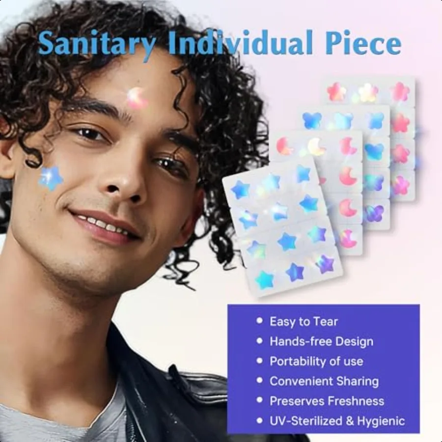 แผ่นแปะสิวโฮโลแกรมสำหรับใบหน้า แผ่นแปะสิวไฮโดรคอลลอยด์น่ารัก ผสมกรดซาลิไซลิกและทีทรี สีสันสดใส รูปดาว สำหรับสิวและรอยสิว