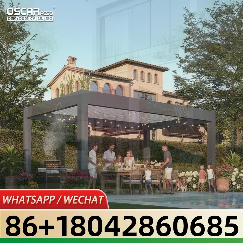 Pérgola Motorizada de Aluminio Moderna para Jardín, 3x3, 3x4, 4x4, 6x4m, para Patio Exterior y Jardín Trasero, Venta al por Mayor en EE. UU.